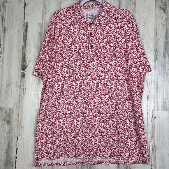 IBKUL Mens Polo Shirt XXL Short Sleeve Fish Marlin Print‎ Geometric Stretch Red - Picture 1 of 8